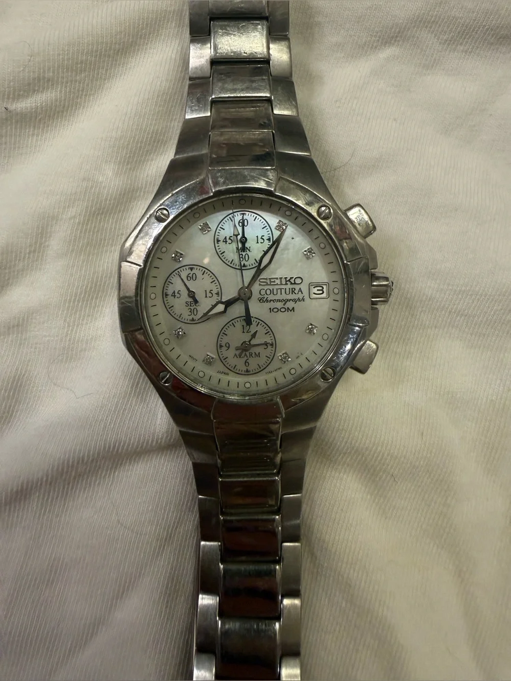 Seiko Coutura Silver Tone Mother-of-Pearl Dial Chronograph Watch